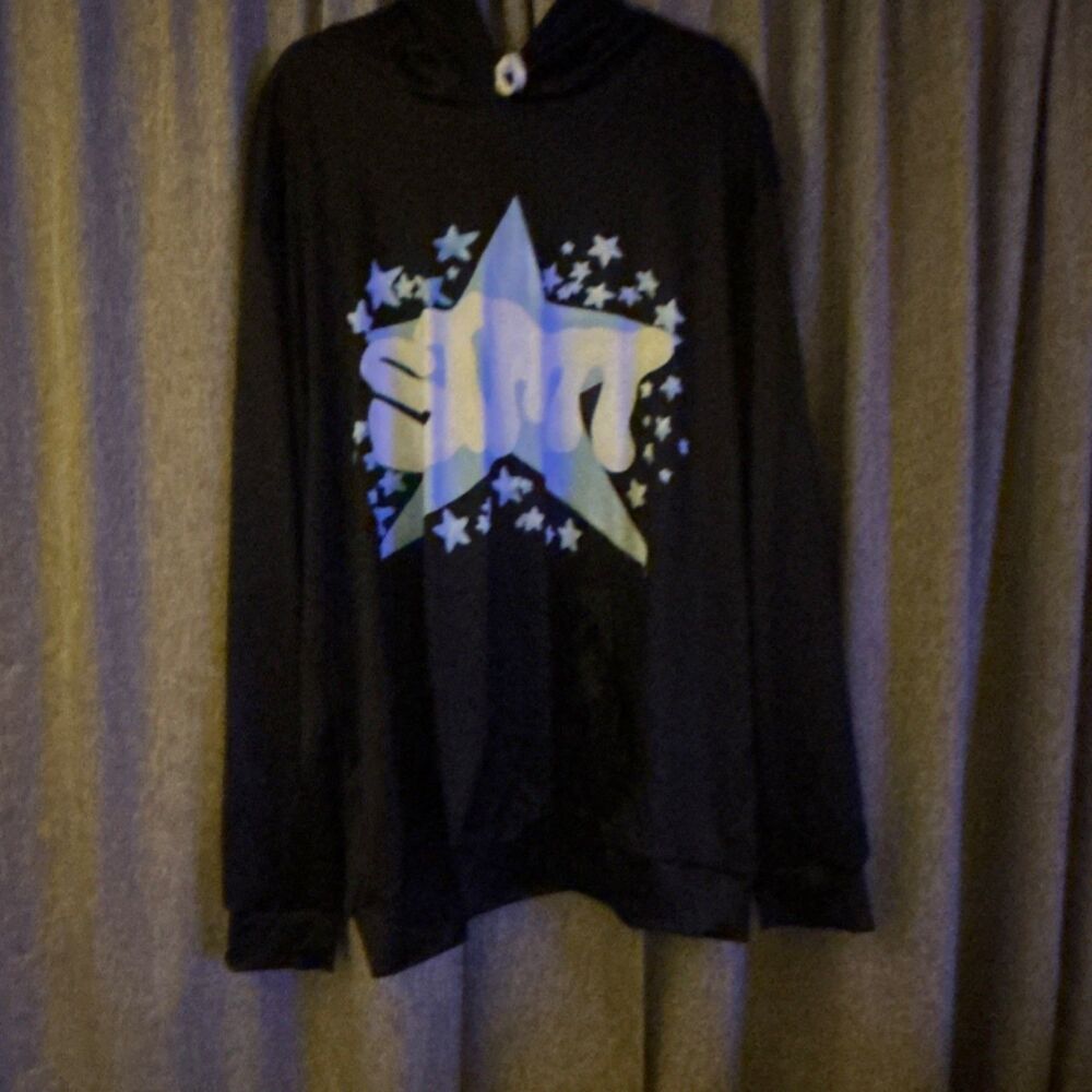 SUMT Black 4XL Pullover Hoodie Long Sleeve Star Graphic Print Hooded